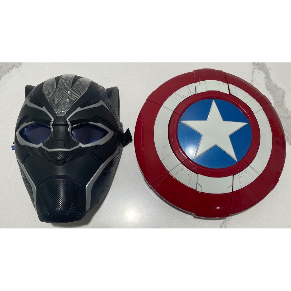 Marvel Captain America Assembler Gear Shield & Black Panther Light Up Mask Lot